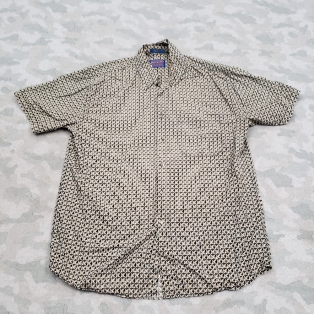 Pendleton Shirt Mens Medium Tan Pockets Short Sleeve Button-Up Geo Print